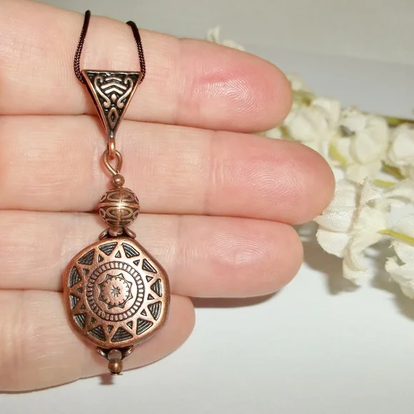 Boho Copper & Black Necklace Pendant Adjustable Length Beaded Necklace NWT A050 - Picture 6 of 9